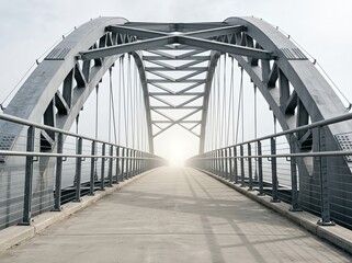 Fototapeta premium A steel bridge stretches forward, symbolizing a journey into a bright future.