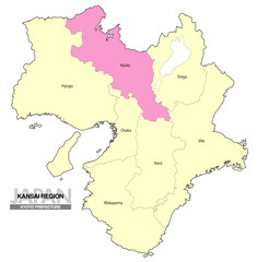 Obraz premium [日本地図] 関西地方 京都府の府県名入り位置地図 (英語)