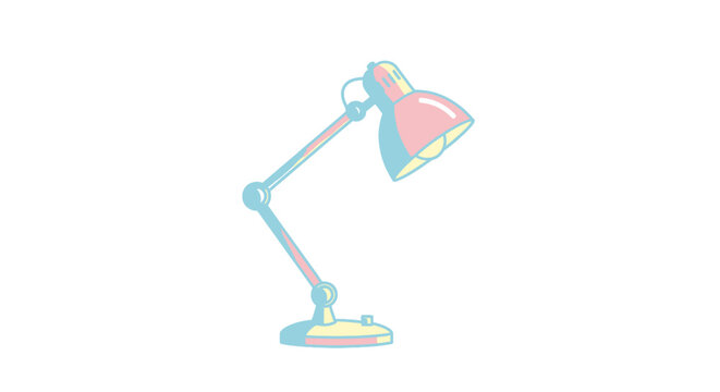 Minimalist illustration of a modern adjustable desk lamp with a pastel color scheme.