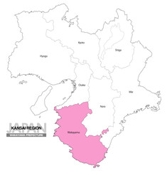 Obraz premium [日本地図] 関西地方 和歌山県の府県名入り位置地図 (英語)