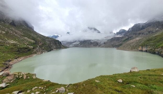 Chitta Katha Lake is an alpine lake in Shounter Valley, Azad Kashmir, Pakistan, at an elevation of 13,500 feet. It is sacred for Hindus, who consider it an abode of Shiva.
