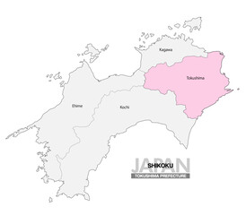 Fototapeta premium [日本地図] 四国の徳島県の県名入り位置地図 (英語)