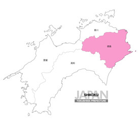 Fototapeta premium [日本地図] 四国の徳島県の県名入り位置地図