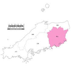 Obraz premium [日本地図] 中国地方の岡山県の県名入り位置地図