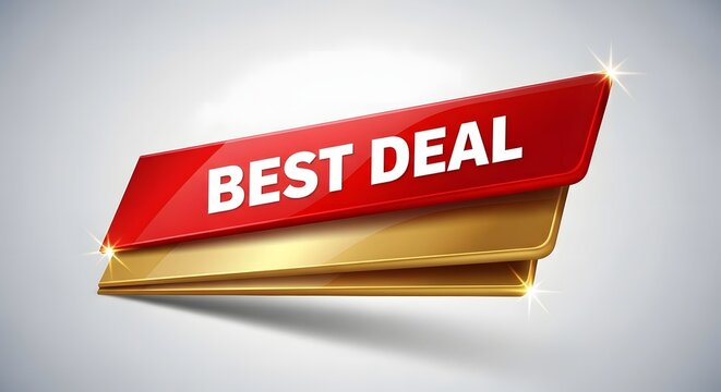 A vibrant red and gold banner proclaiming best deal with a glossy shine