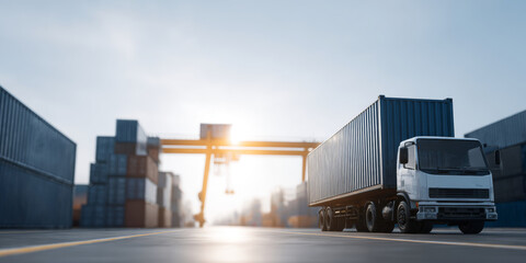 Obraz premium Container truck at shipping port terminal