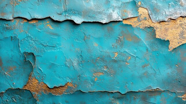 Peeling paint on blue and yellow wall textured wall surface showcasing vibrant blue and yellow colors with distressed peeling paint