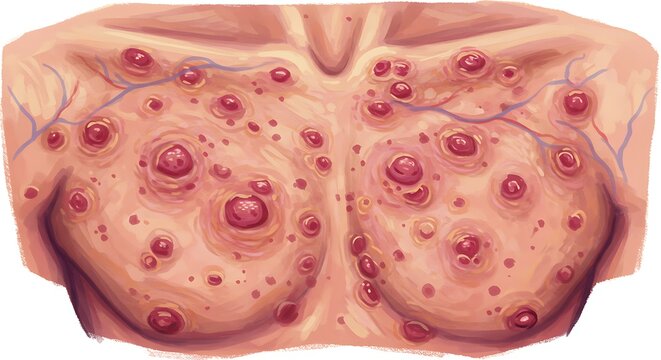 Medical illustration of a torso depicting skin condition or disease