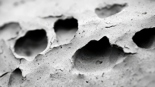 Wall holes close up detailed view of a textured wall featuring multiple apertures showcasing surface imperfections