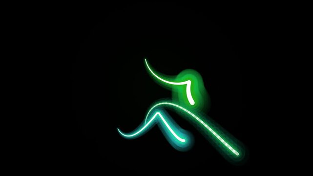 Abstract light painting with swirling green arcs against black backdrop creating dynamic futuristic design elements and glowing motion trails