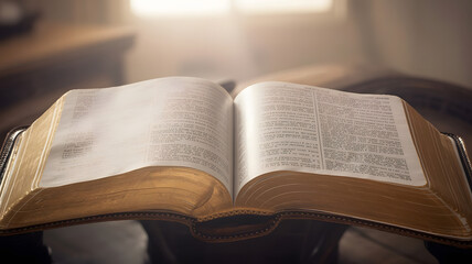 Fototapeta premium Open Book of Scripture in Peaceful Warm Atmosphere