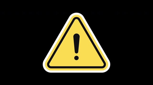 Yellow warning triangle icon pop up animation bold outline alert symbol notification Prores Alpha Channel 4K 60fps