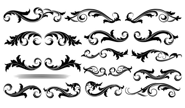 Ornate floral scrollwork vector black decorative flourishes vintage design