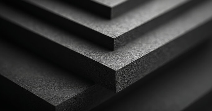 Abstract black foam sheets stacked