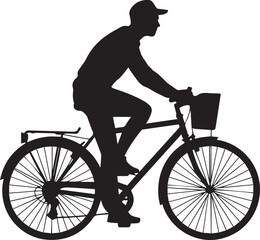 Fototapeta premium Silhouette of a person riding a bicycle with attached bags