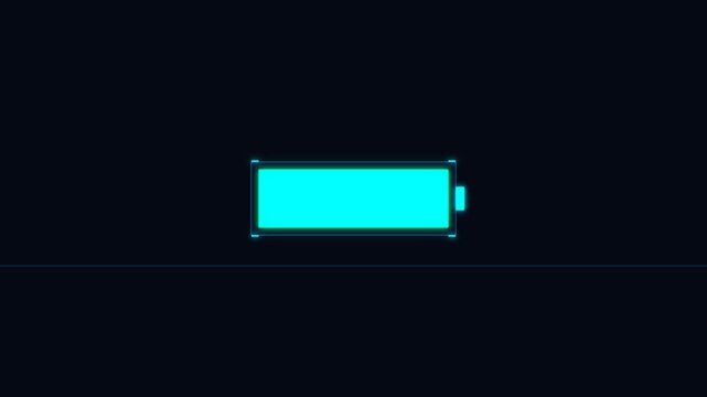 A glowing  battery icon indicating full charge on a dark background.
