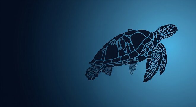 Ocean plastic pollution illustration of a sea turtle swimming underwater