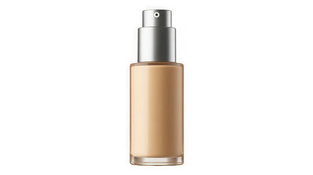 Foundation makeup bottle with silver cap on transparent background