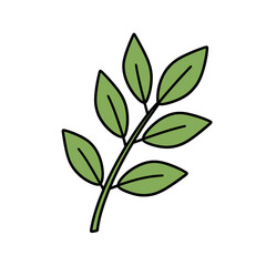 Obraz premium Leaf Branch Icon with Green Outline