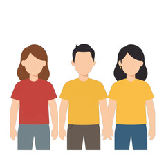 Fototapeta premium Three People Standing Together Flat Icon with Colorful Shirts