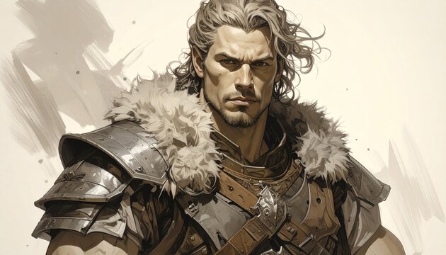 Stoic Warrior in Fur and Armor - A Digital Painting.