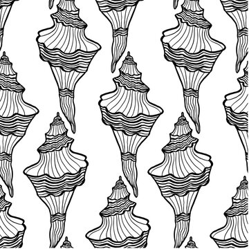 Seamless vector pattern with large conch seashells. Marine design. Summer ocean pattern for textile, wallpaper, fabric and interior design.