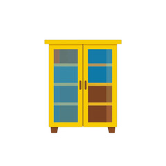 Obraz premium Yellow Glass Door Cabinet Icon with Shelves