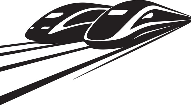 High Speed Rail Maglev Bulet Trains Sleek, aerodynamic profiles, flat black travel vehicle vector symbol