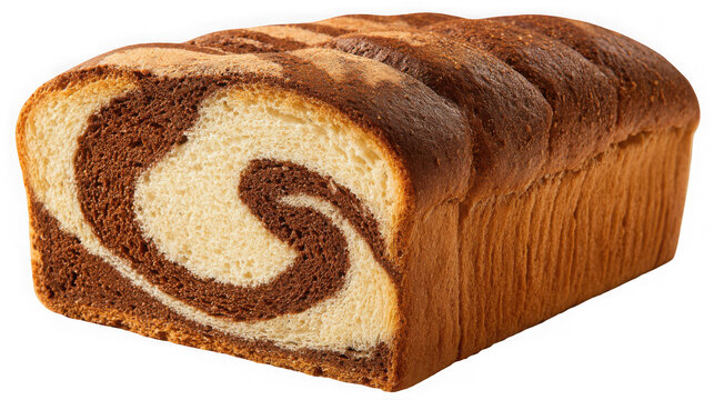A loaf of chocolate swirl bread isolated on transparent background