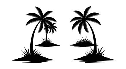 Fototapeta premium Tropical Beach Paradise Silhouettes with Palm Trees and Islands