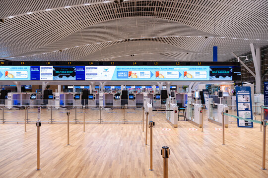 April 14, 2026, Incheon, South Korea - Self bag drop counters at Incheon International Airport Terminal 2