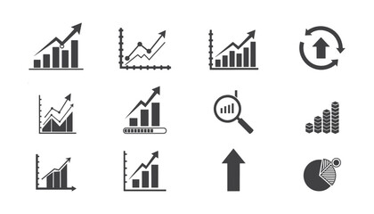 Fototapeta premium Collection of black and white business graph icons on white background
