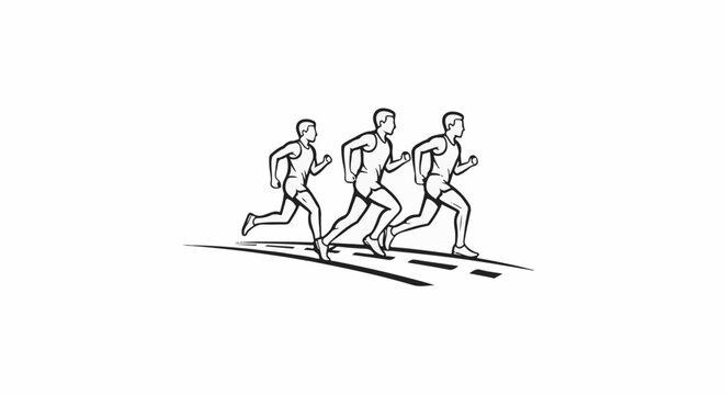 Three athletes in a race, running side by side on a track