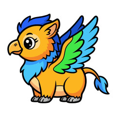 Fototapeta premium Cute Cartoon Griffin with Colorful Feathers and Big Eyes.