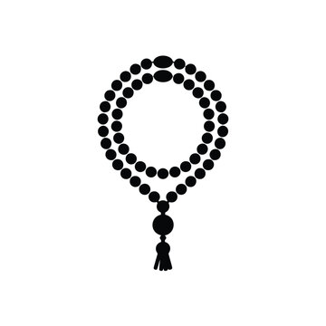 Black silhouette of a mala necklace with a tassel isolated on white
