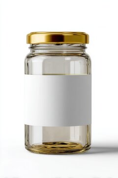 Glass jar with gold lid and blank white label