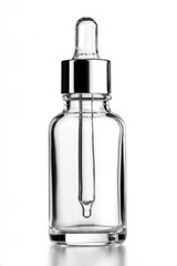 Fototapeta premium Clear glass bottle with metal dropper cap