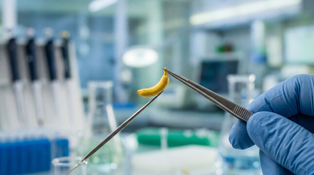 Laboratory work involving a banana in a scientific research setting during daytime hours