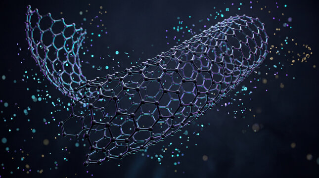 Structure of a carbon nanotube in a dark background during a scientific study of nanotechnology and materials science