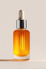 Fototapeta premium Golden liquid glows inside sleek dropper bottle