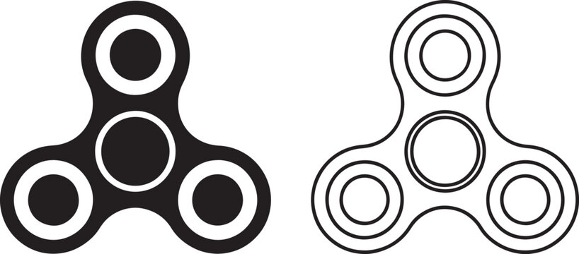 Fidget Spinner Icon Set, Solid and Outline Style, For Stress Relief and Focus