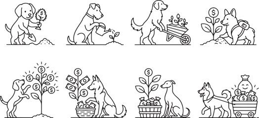 Obraz premium Growing wealth dogs gardening money and financial profit trees