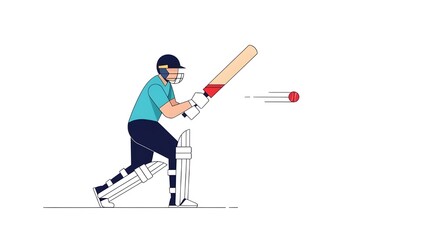 Fototapeta premium Cricket batsman hitting ball, simple line art style