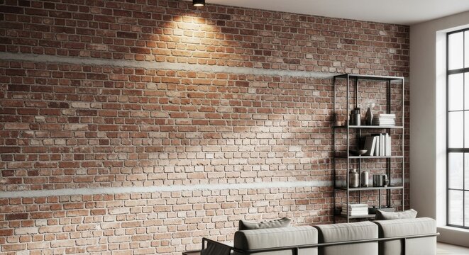 Rough, unpainted, interior brick wall with industrial loft aesthetic and textured surfaces