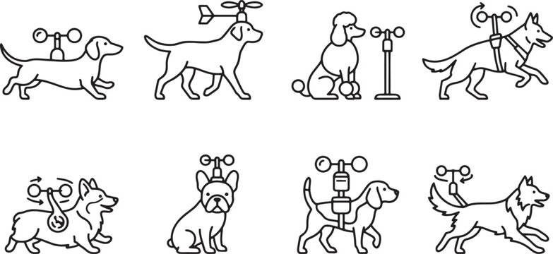 Weather measuring anemometer sensors on different dog breeds