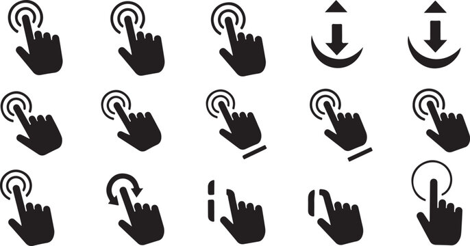 Cursor, Hand, Pointer Icons, Black and White, 16 Symbols
