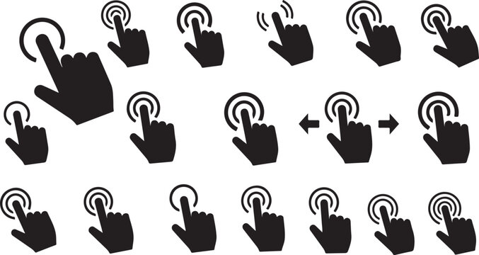 Hand cursor icons, mouse pointer symbols, click hand graphics, web navigation set