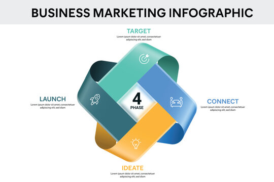 Ribbon Infographic With 4 Steps, Parts, Segments. Business Marketing Infographic Vector Illustration.