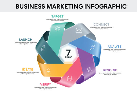 Ribbon Infographic With 7 Steps, Parts, Segments. Business Marketing Infographic Vector Illustration.