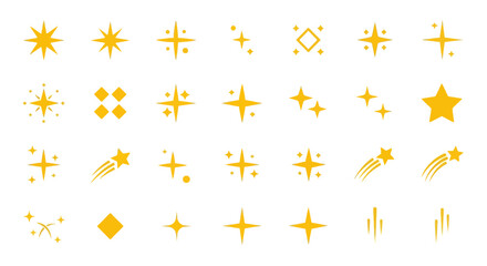 A comprehensive collection of yellow starburst and sparkle icons, perfect for adding a touch of magic and brilliance to digital designs and creative projects © HUANG